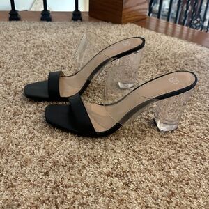 BP Women's Black and Clear Heeled Mules
